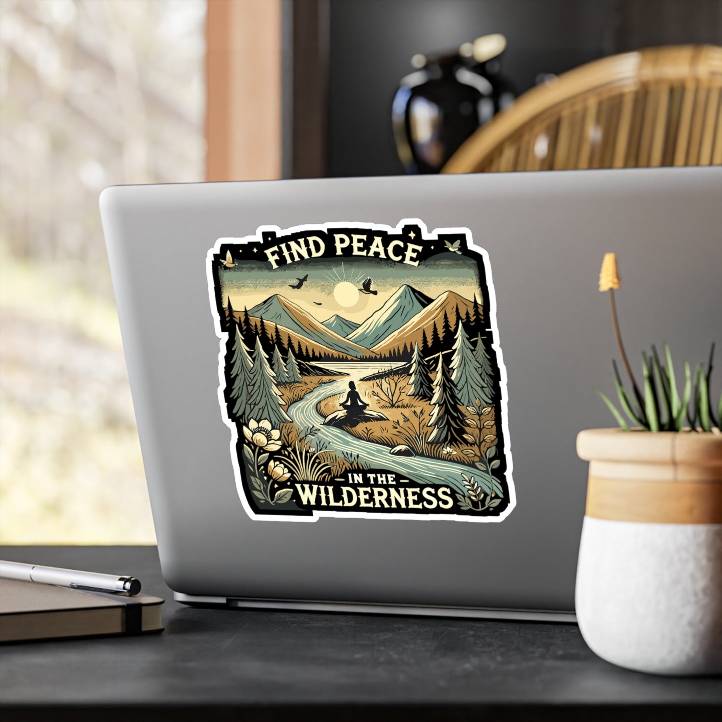 Find Peace in the Wilderness - Peace Sticker for Laptop Sticker. Water Bottle Sticker, Vinyl Wilderness Decal - Peace Gift