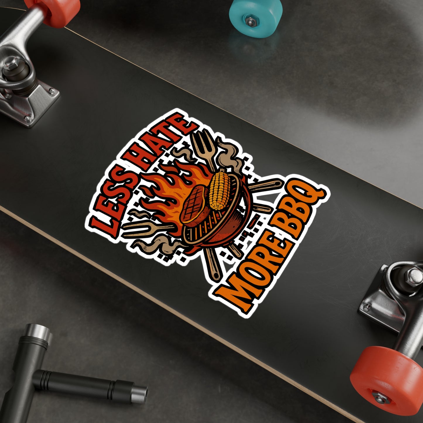 Less Hate More BBQ – Barbecue Sticker for Car, Laptop, Water Bottle & Grilling Lover Gifts