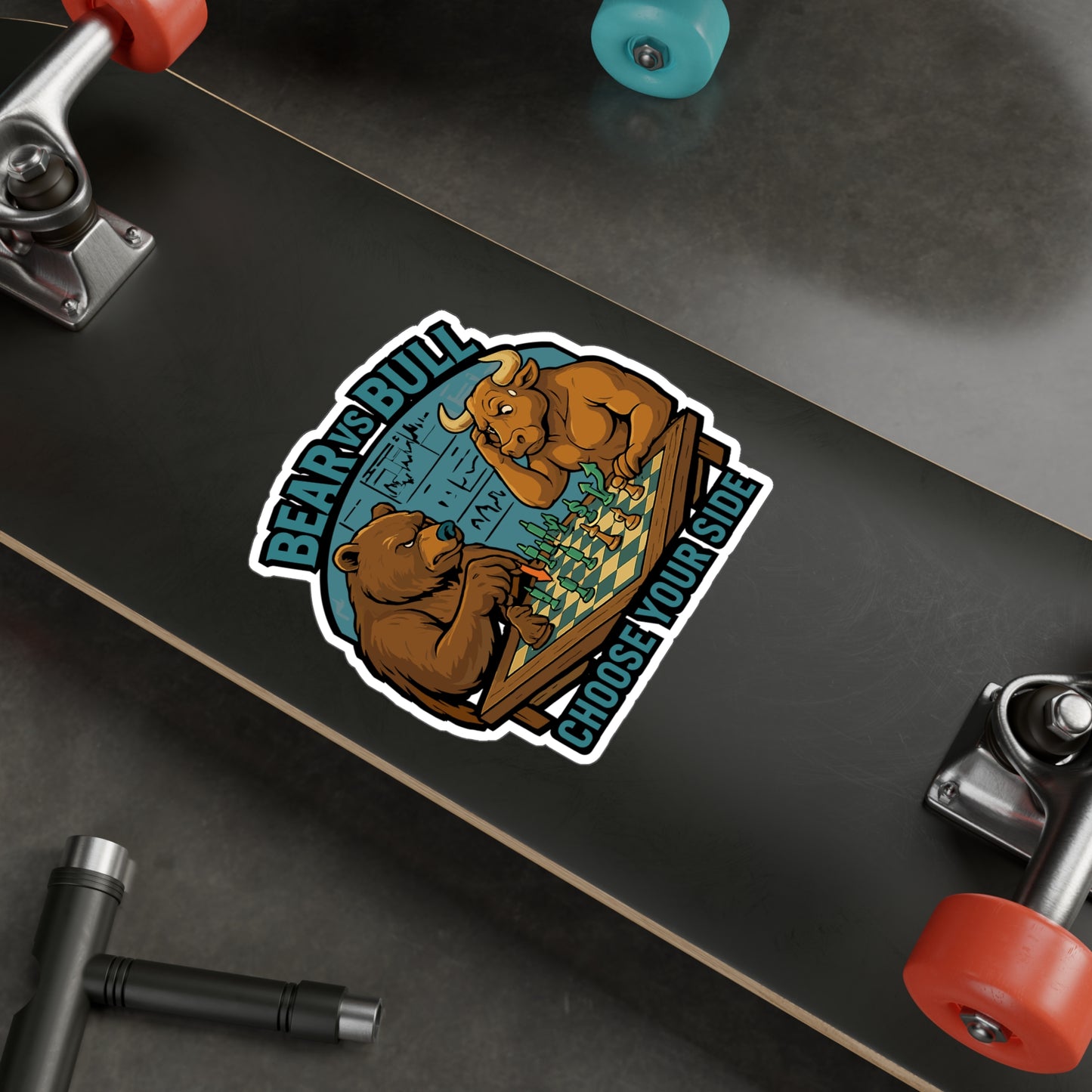 Bear Sticker – Bear Vs Bull Chess Strategy Decals for Laptop, Water Bottle, Waterproof Vinyl, Unique Gift for Investors