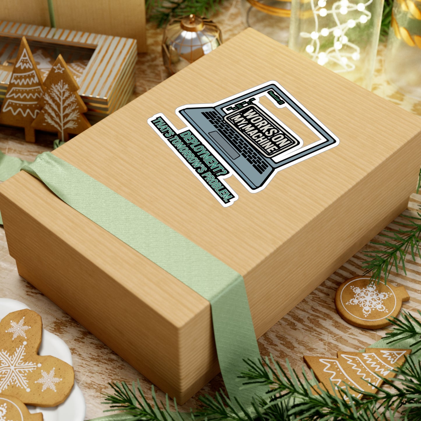 Programming Sticker – "Works On My Machine Deployment Thats Tomorrows Problem" Decal for Developer Laptops, Waterproof Coding Vinyl, Software Gift