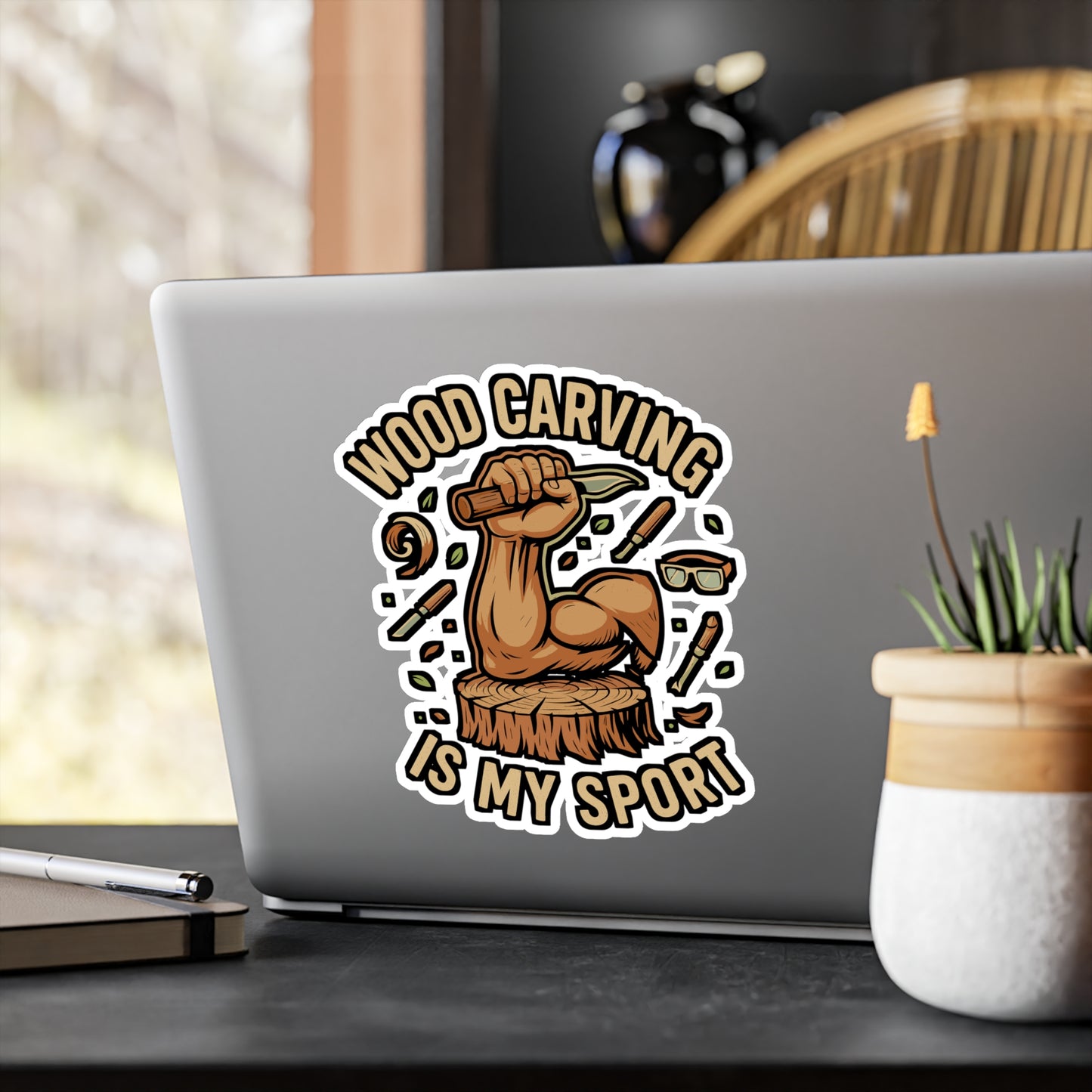 Wood Carving Is My Sport – Woodcarver Sticker for Laptop, Water Bottle & Craftsmanship Gifts