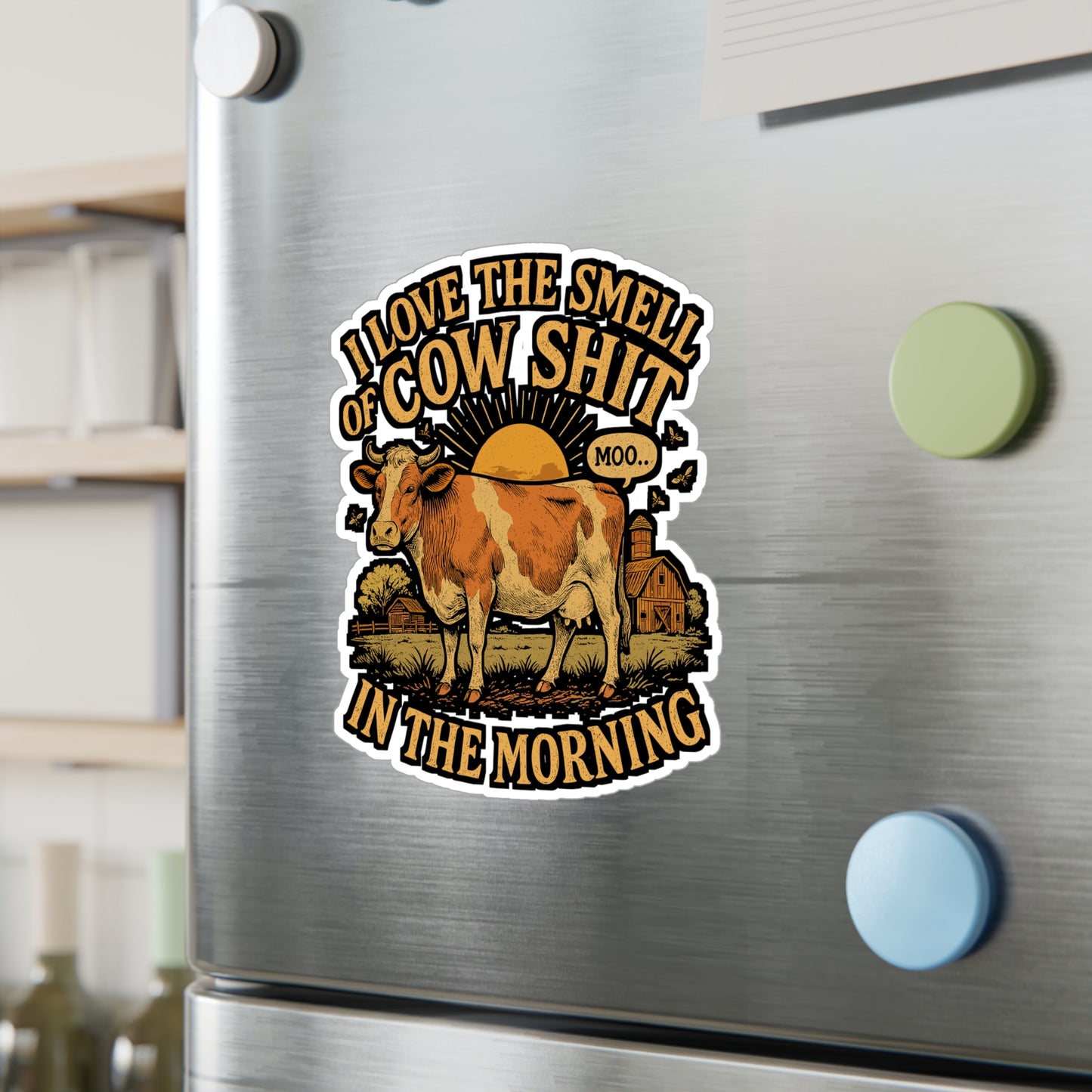 I Love The Smell of Cow Shit in the Morning – Funny Cow Sticker for Laptop or Water Bottle | Farm Life Vinyl Decal, Gag Gift for Farmers
