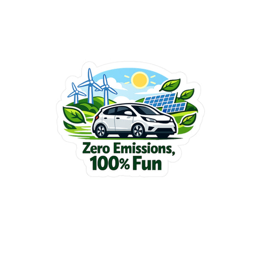 Electric Car Sticker - Zero Emissions, 100% Fun Vinyl Decals, Waterproof Rechargeable Battery Electric Vehicle Design for Laptop, Water Bottle