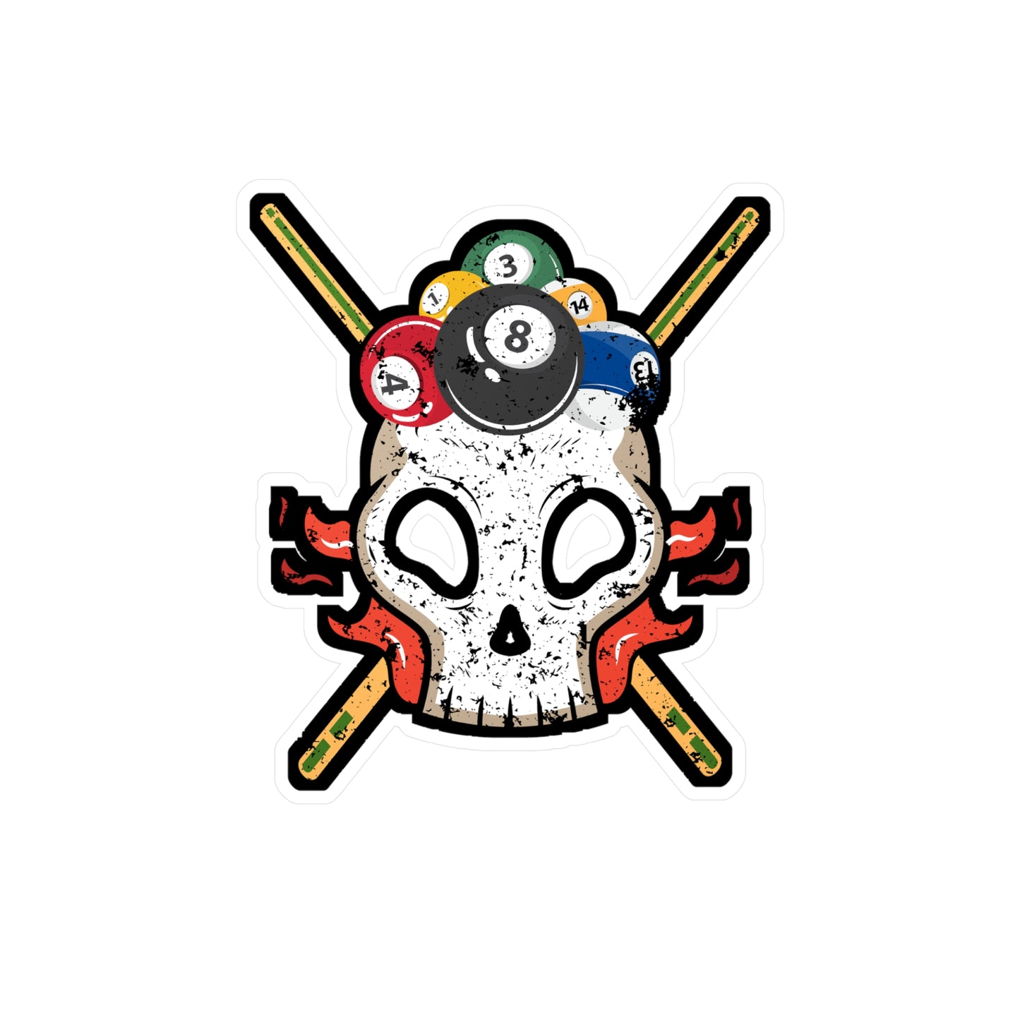 Skull with Biilierd Balls - Billiards Sticker for Laptop Sticker. Water Bottle Sticker, Vinyl Pool Decal - Billiards Gift