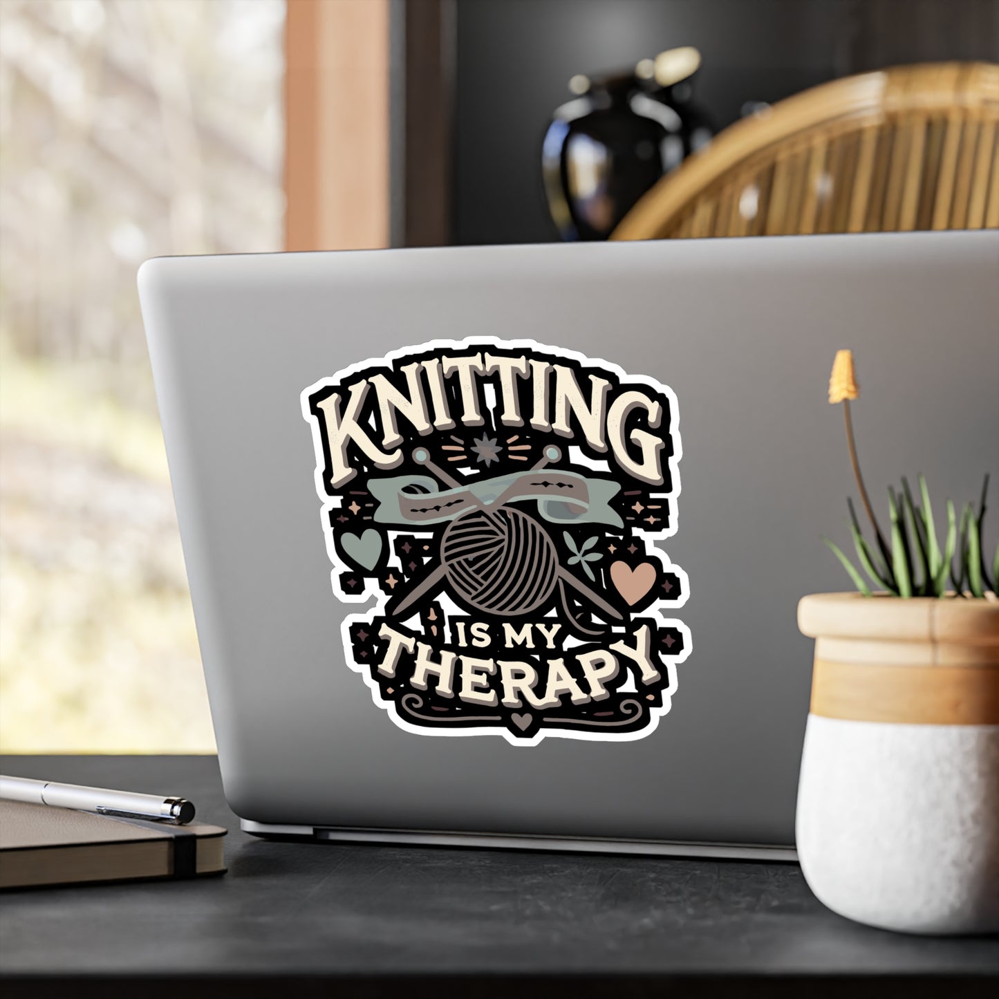 Knitting Is My Therapy - Knitting Sticker for Laptop Sticker. Water Bottle Sticker, Vinyl Yarn Decal - Knitting Gift