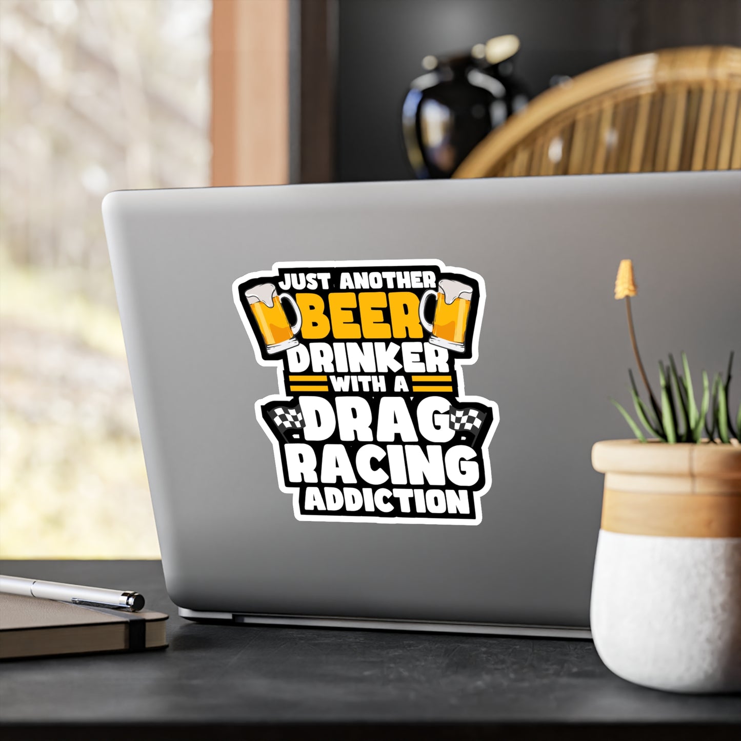 Just Another Beer Drinker With A Drag Racing Addiction - Drag-racing Sticker for Laptop Sticker. Water Bottle Sticker, Vinyl Strip Decal - Drag-racing Gift
