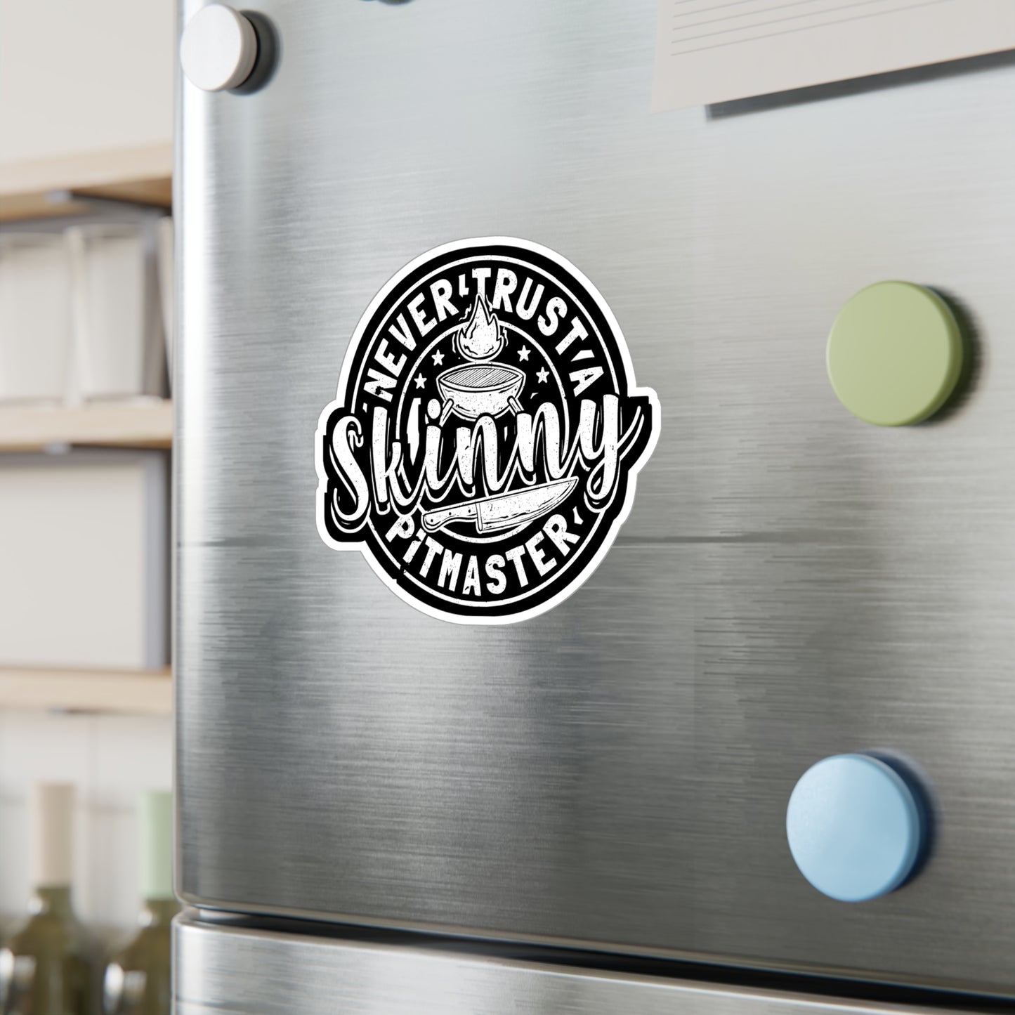 Never Trust A Skinny Pitmaster - Bbq Sticker for Laptop Sticker. Water Bottle Sticker, Vinyl Timer Decal - Bbq Gift