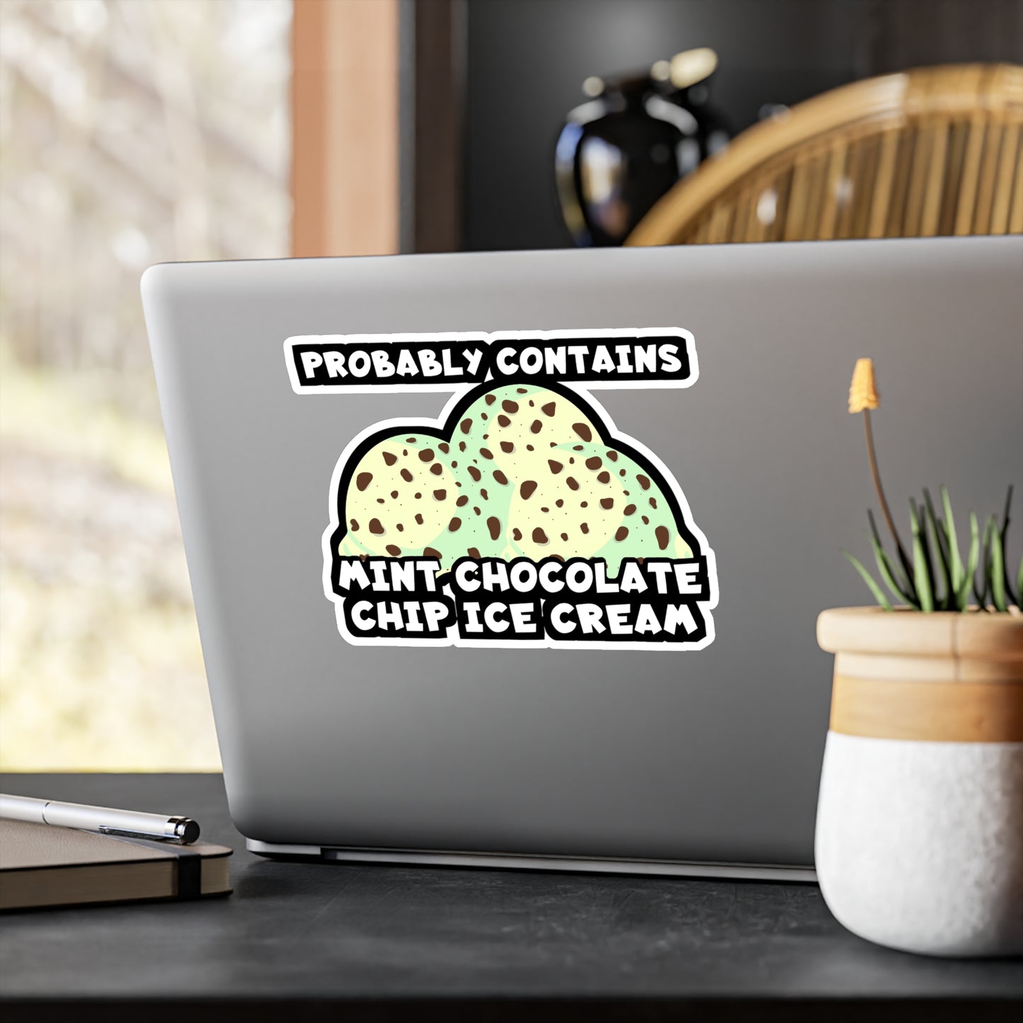 Probably Contains Mint Chocolate Chip Ice Cream | Icecream Sticker | Mint Decals | Chocolate Laptop Sticker | Icecream Gift | Mint Gift