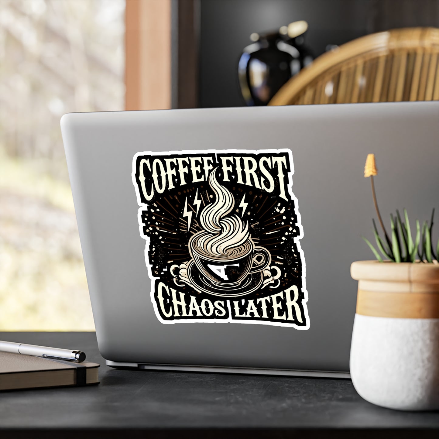 Coffee First Chaos Later - Coffee Sticker for Laptop Sticker. Water Bottle Sticker, Vinyl Chaos Decal - Coffee Gift