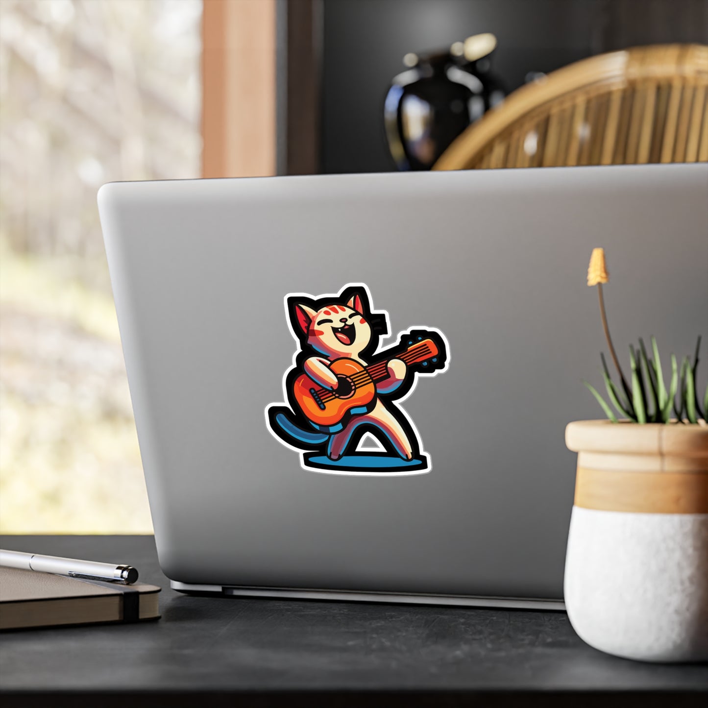 Musician Cat Violin - Guitar Sticker for Car Window Laptop Sticker. Water Bottle Sticker, Vinyl Player Decal, Music Sticker - Guitar Gift