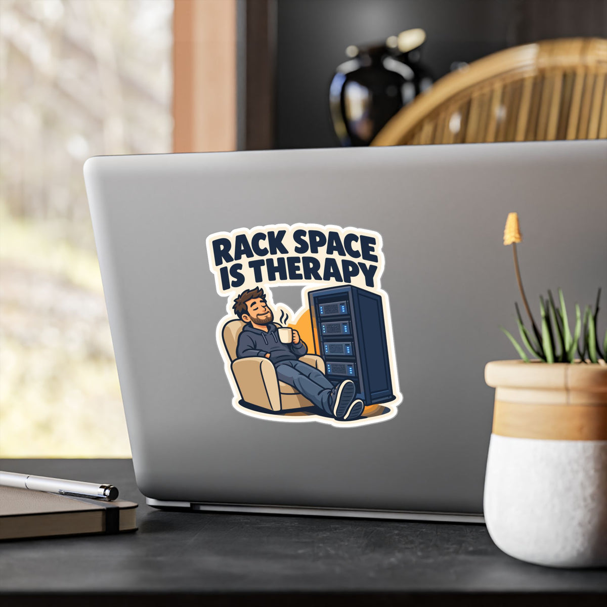 tech Sticker – Rack Space Is Therapy, Reboot Button and Bandage Humor Decals for Laptop and Water Bottle