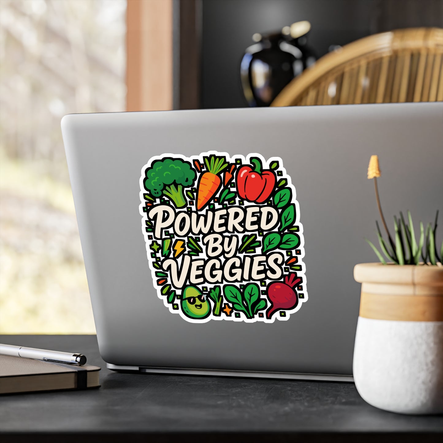 Powered by Veggies – Vegan Sticker for Laptop or Water Bottle | Funny Plant-Based Gift, Vinyl Veggie Decal