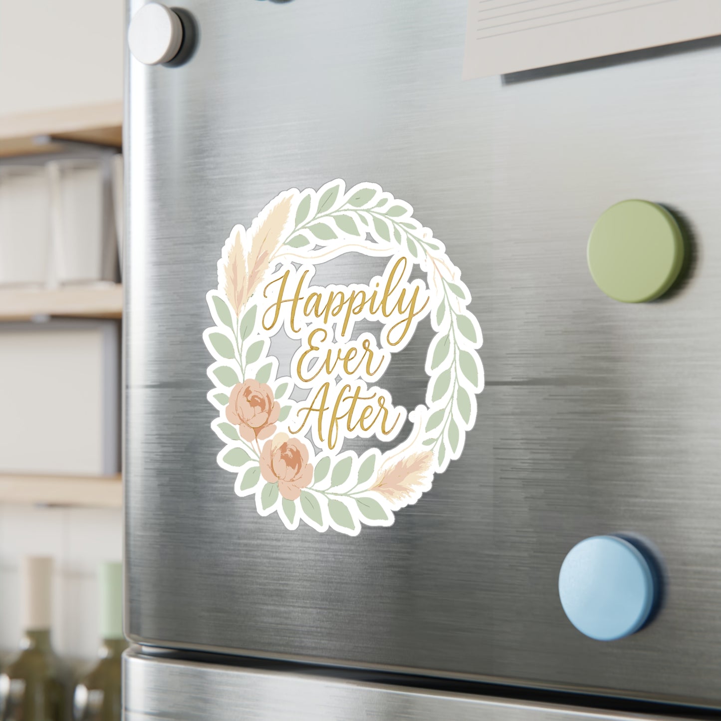 Bohemian Sticker "Happily Ever After" – Romantic Calligraphy Eucalyptus Decals, Waterproof Vinyl for Laptop, Water Bottle