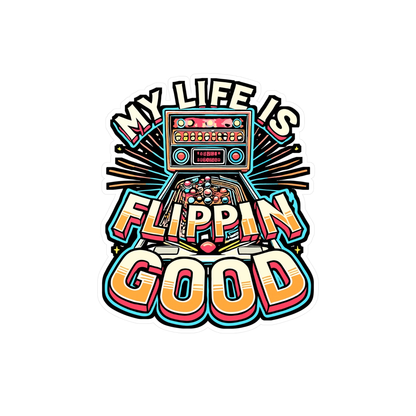My Life Is Flippin' Good – Pinball Sticker for Laptop or Water Bottle | Vinyl Retro Decal, Perfect Pinball Gif