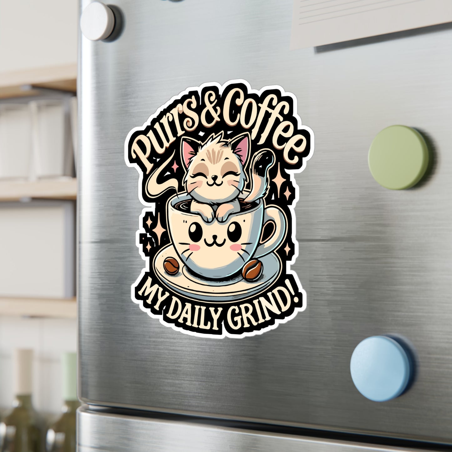 Purrs & Coffee My Daily Grind - Cat Sticker for Laptop Sticker. Water Bottle Sticker, Vinyl Coffee Decal - Cat Gift