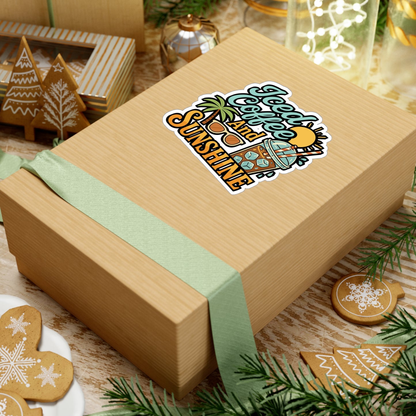 Iced Coffee and Sunshine – Coffee Sticker for Laptop, Water Bottle & Summer Vibes Gifts