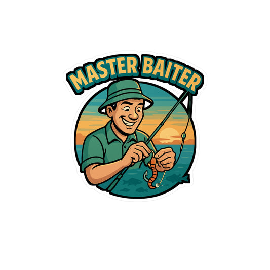 Fishing Sticker – "Master Baiter" Vinyl Decals for Angler & Fisherman, Waterproof, Perfect for Tackle Box, Laptop, Funny Angling Gift