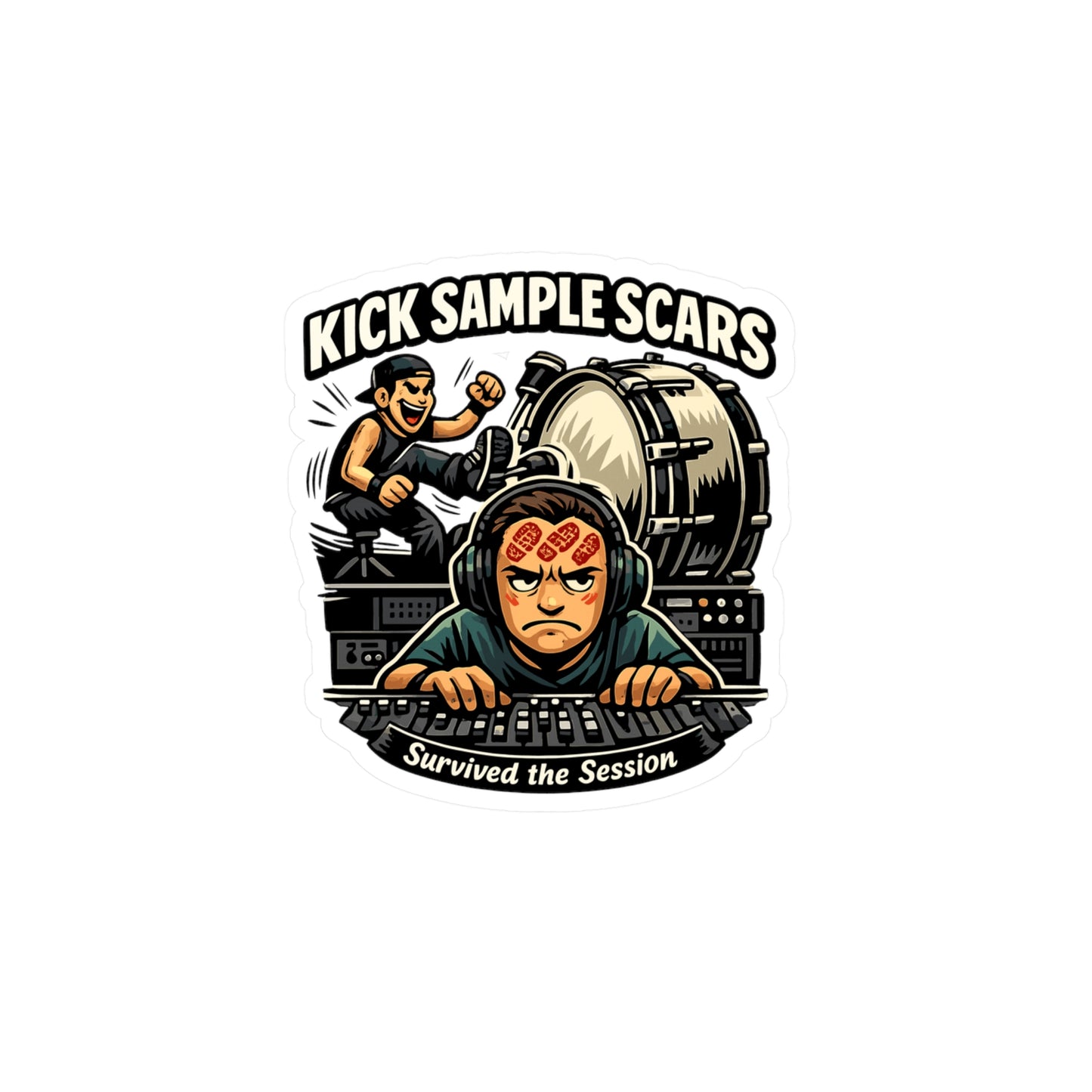 Audio Engineer Sticker "Kick Sample Scars" Waterproof Vinyl decals for Laptop, Water Bottle – Sound Engineer Audio Technician Gear