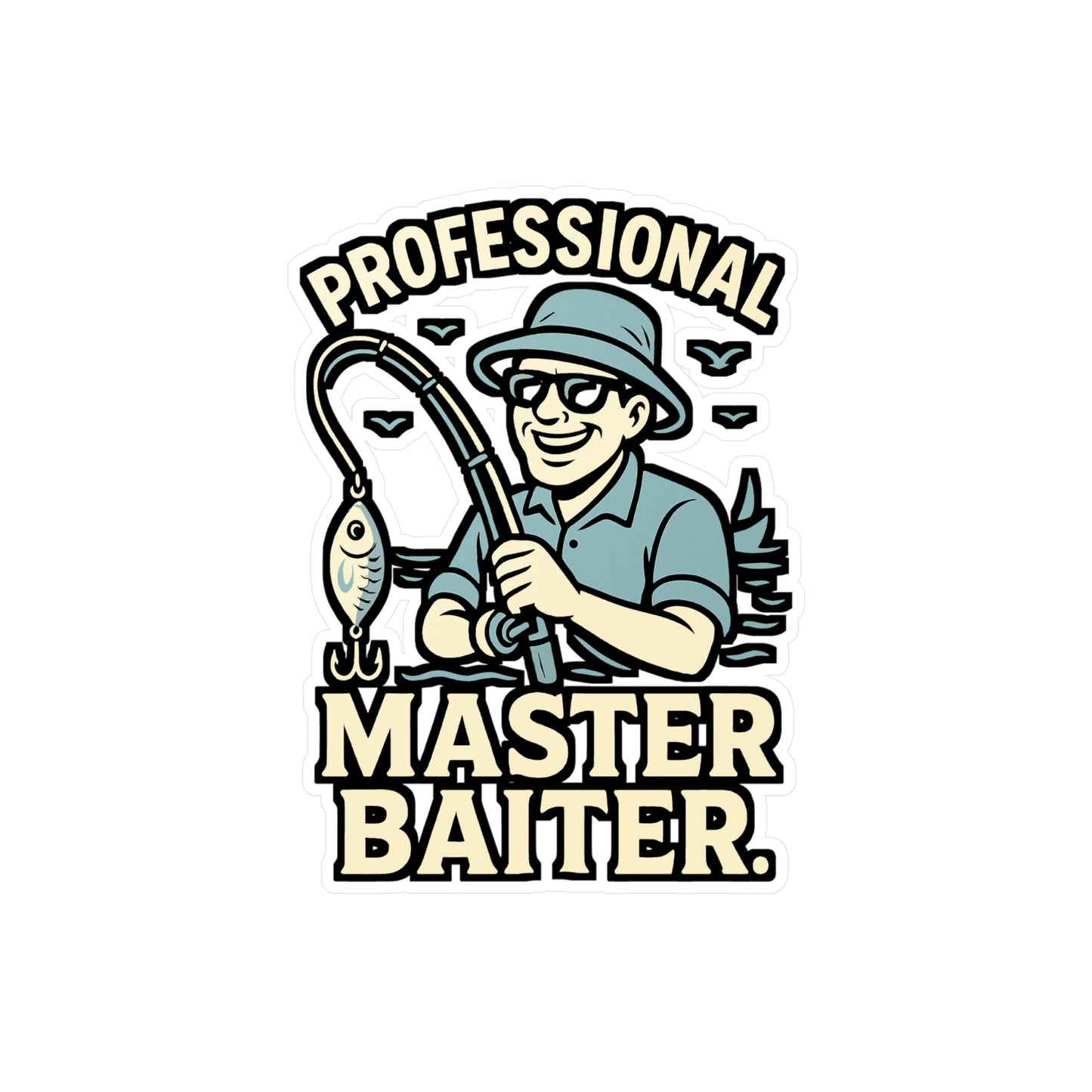 Fishing Sticker – Professional Master Baiter Decals for Angler, Waterproof Vinyl, Funny Angling Gift for Fisherman, Laptop or Water Bottle