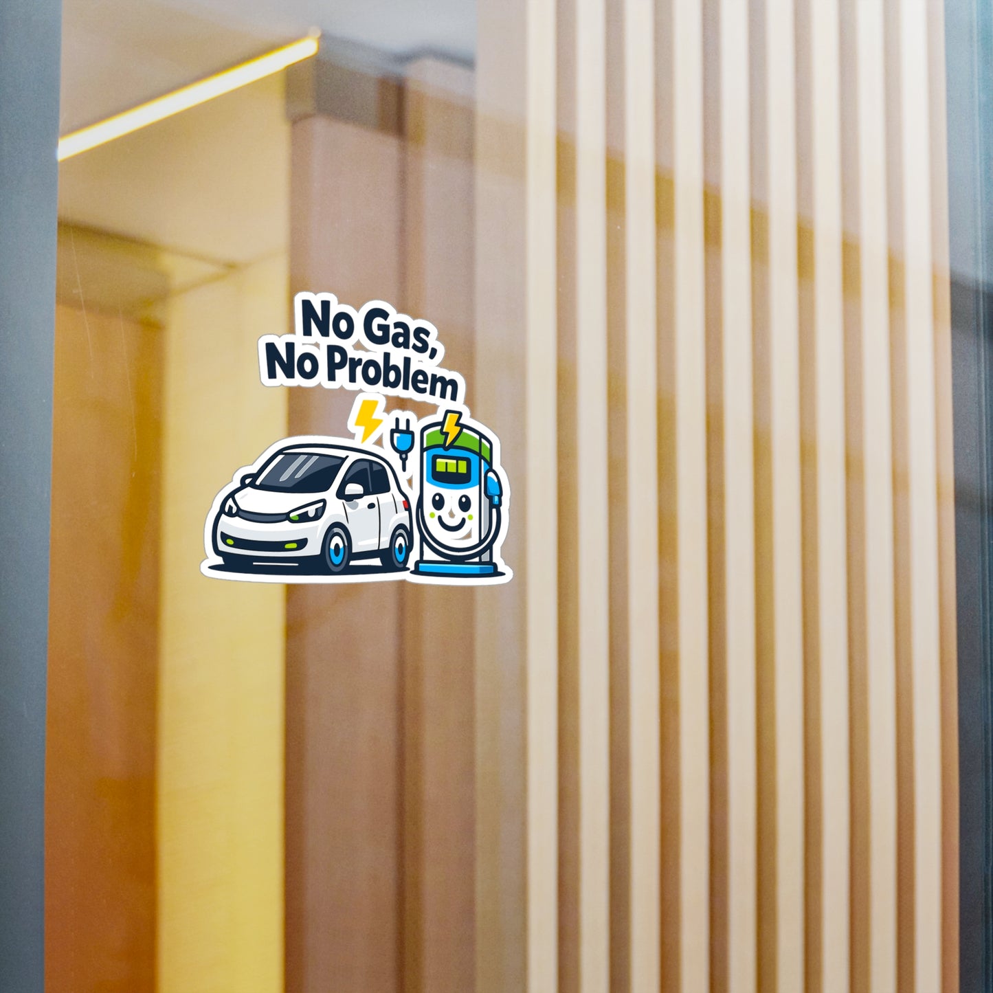 Electric Car Sticker No Gas, No Problem – Waterproof Vinyl decals for Laptop or Water Bottle, Rechargeable Battery Electric Vehicle Design
