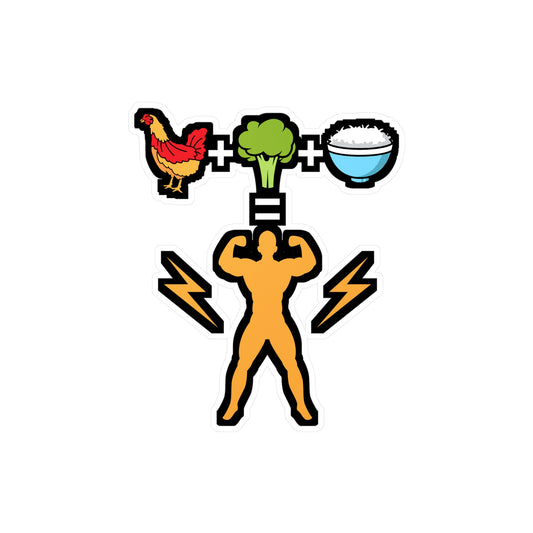 Chicken Broccoli and Rice = bodybuilder - Bodybuilding Sticker for Laptop Sticker. Water Bottle Sticker, Vinyl Flex Decal - Bodybuilding Gift