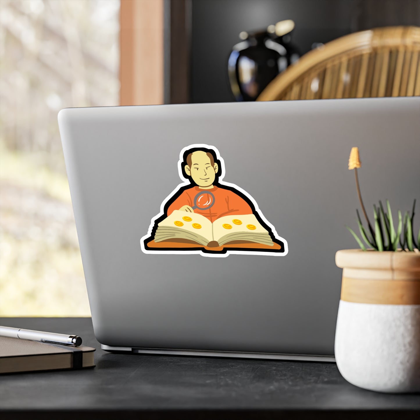 Coin Collector reading his album - Coin-collection Sticker for Laptop Sticker. Water Bottle Sticker, Vinyl Relic Decal - Coin-collection Gift