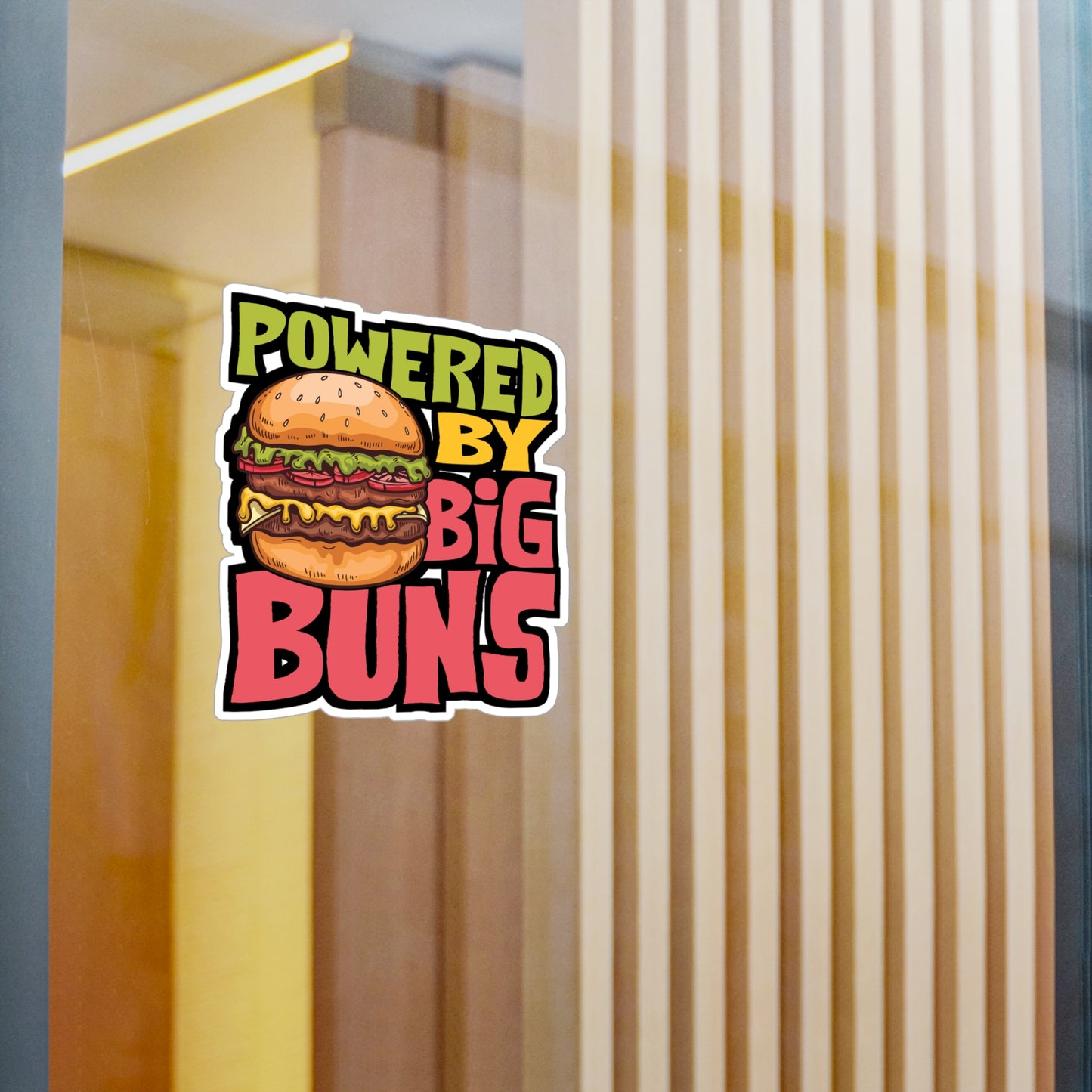 Powered By Big Buns - Fastfood Sticker for Laptop Sticker. Water Bottle Sticker, Vinyl Fast food Decal - Fastfood Gift