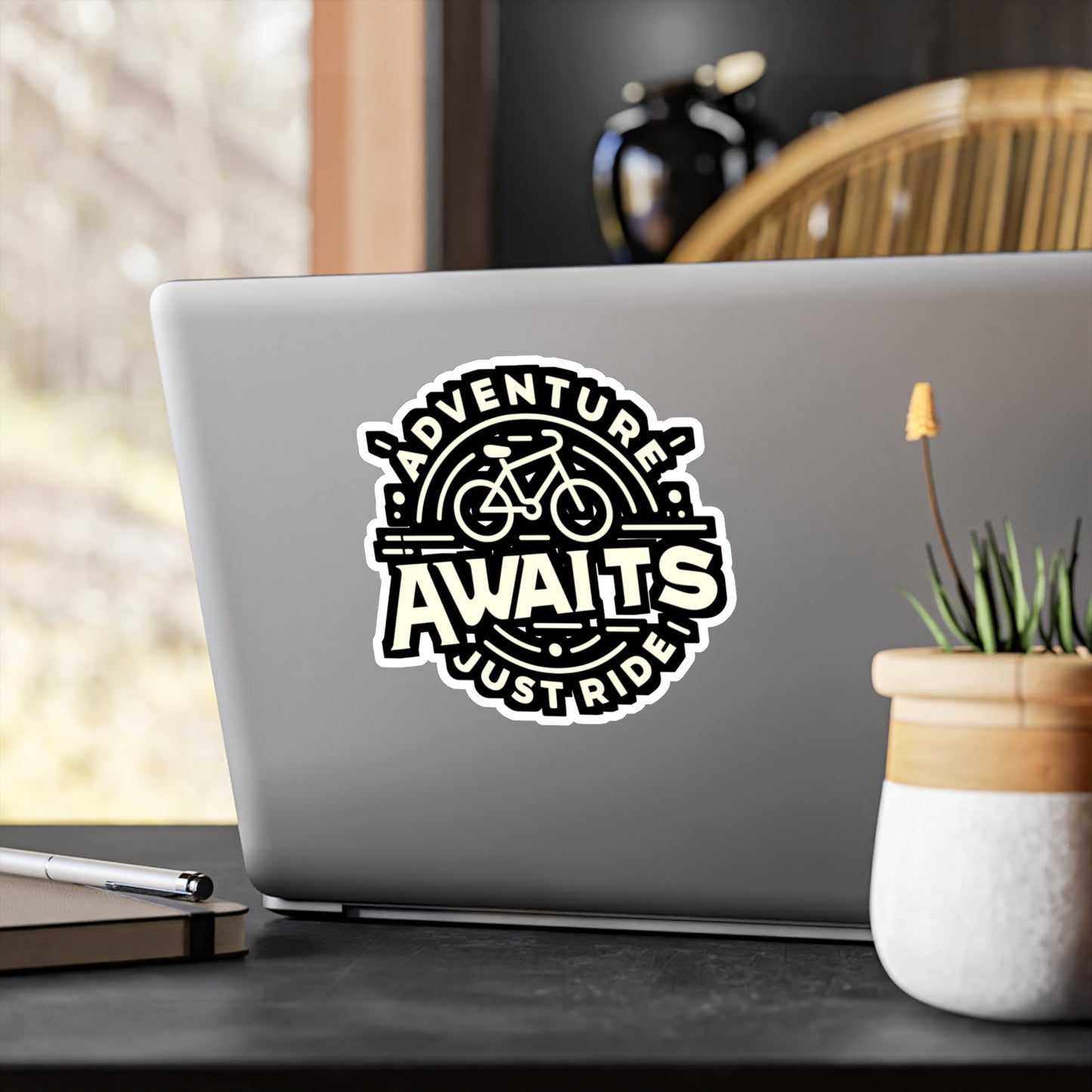 Adventure awaits, just ride - Cycling Sticker for Laptop Sticker. Water Bottle Sticker, Vinyl Cyclist Decal - Cycling Gift