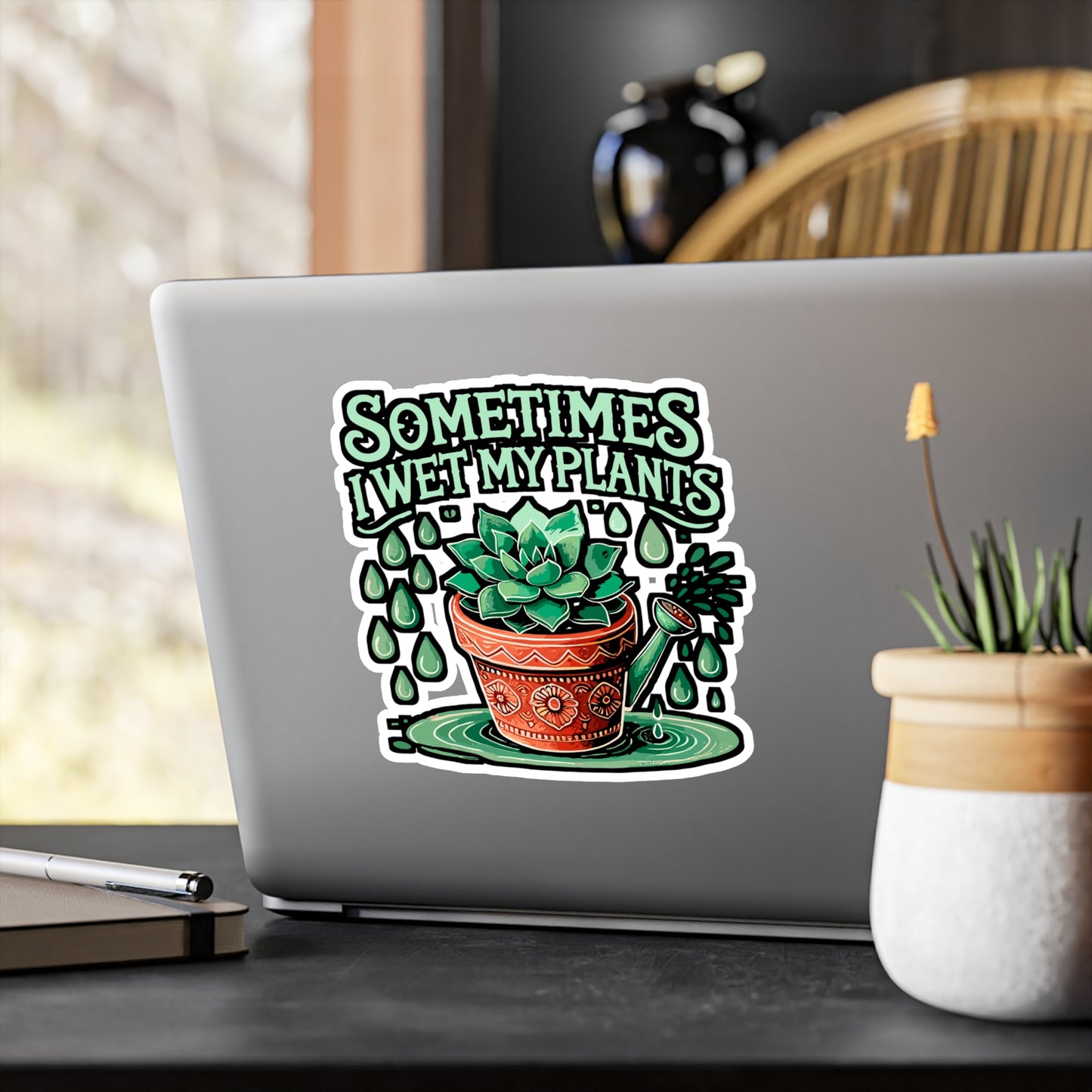 Sometimes I Wet My Plants – Cactus Sticker for Laptop or Water Bottle | Funny Vinyl Thorny Decal Gift for Cactus Lovers
