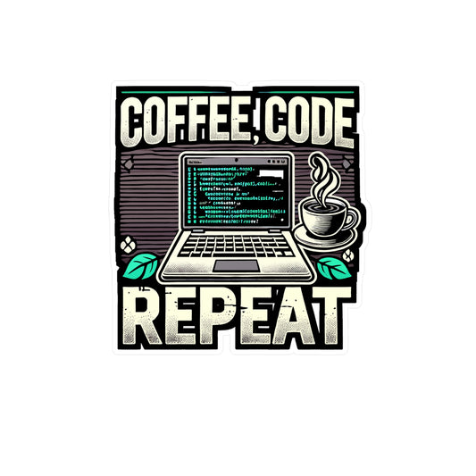 Coffee Code Repeat - Coding Sticker for Laptop Sticker. Water Bottle Sticker, Vinyl Coffee Decal - Coding Gift