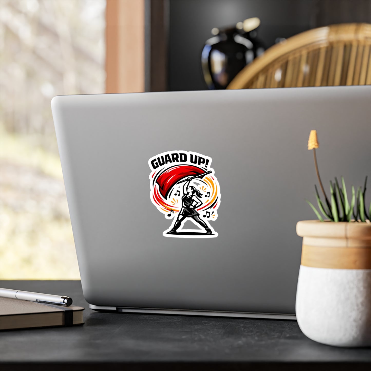Marching Band Sticker "Guard Up!" Waterproof Vinyl Decals for Laptop Water Bottle, Gift for Drummer or Band Director, Mellophone Players
