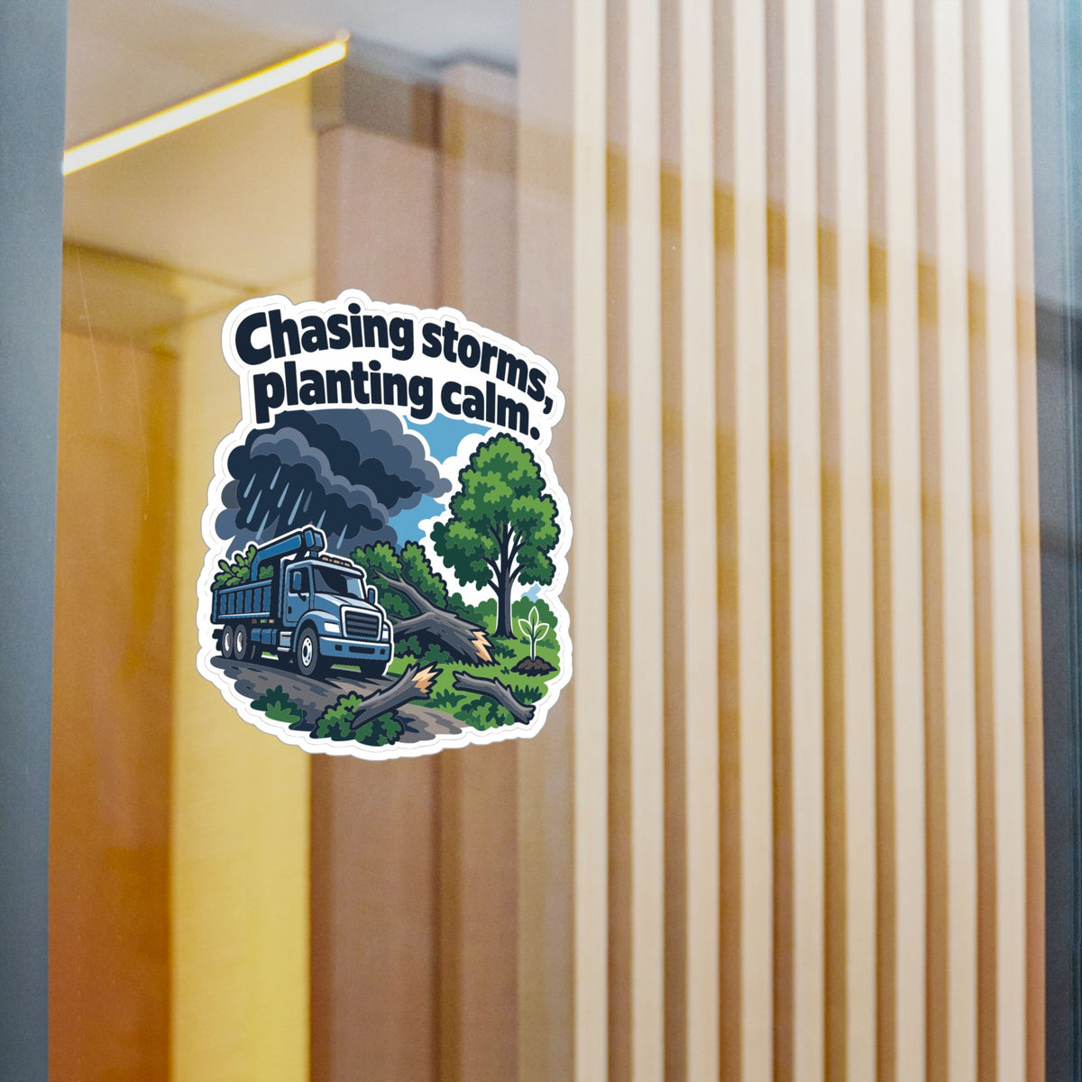 Tree Sticker - Chasing Storms, Planting Calm - Tree Worker and Branch Manager Decals for Laptop or Water Bottle