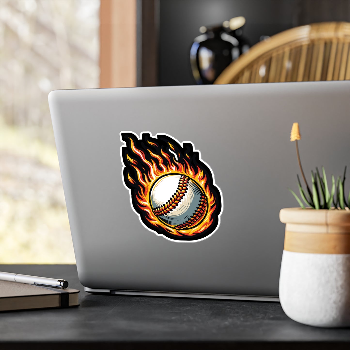 Fire Baseball - Baseball Sticker for Car Window Laptop Sticker. Water Bottle Sticker, Vinyl Player Decal, Sports Sticker - Baseball Gift