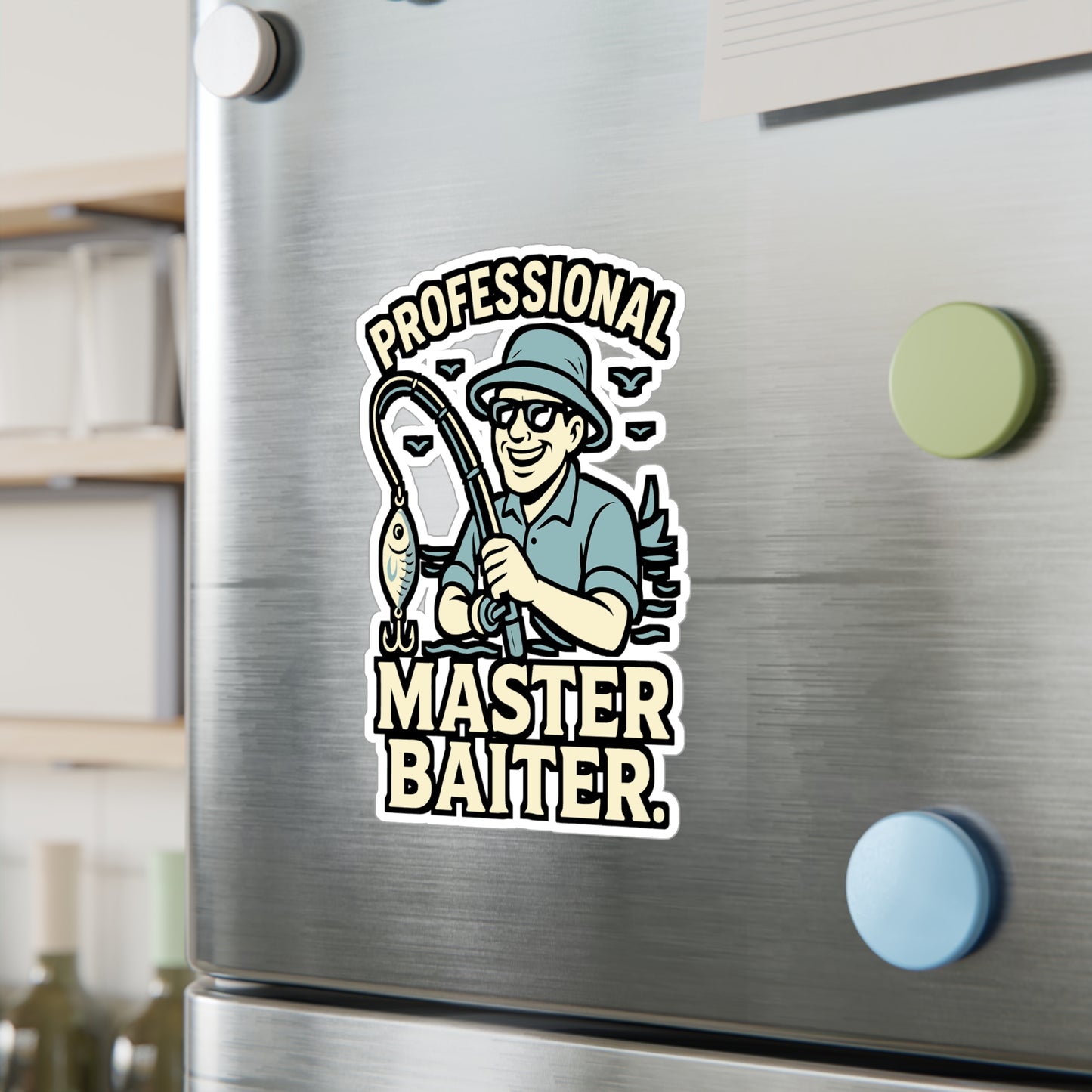 Fishing Sticker – Professional Master Baiter Decals for Angler, Waterproof Vinyl, Funny Angling Gift for Fisherman, Laptop or Water Bottle