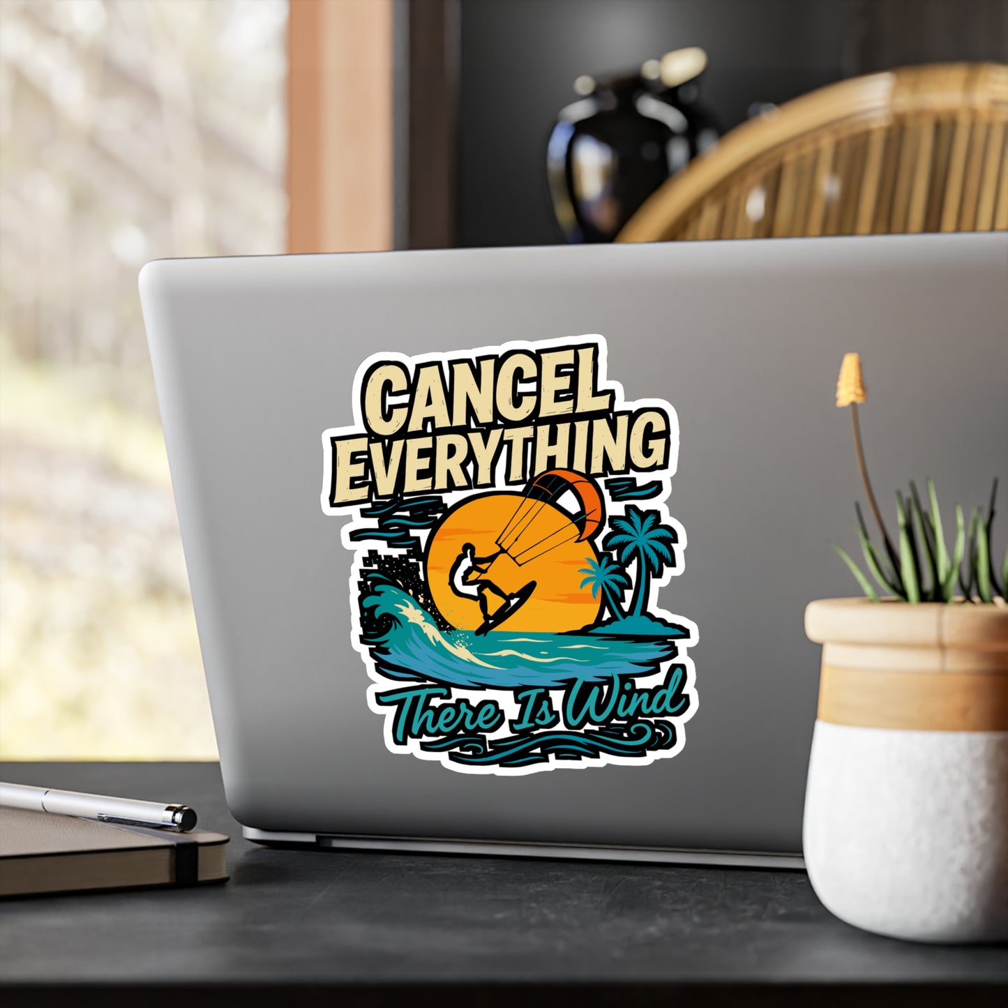 Cancel Everything, There Is Wind – Kitesurfing Sticker for Laptop, Water Bottle & Kiteboarding Lover Gifts