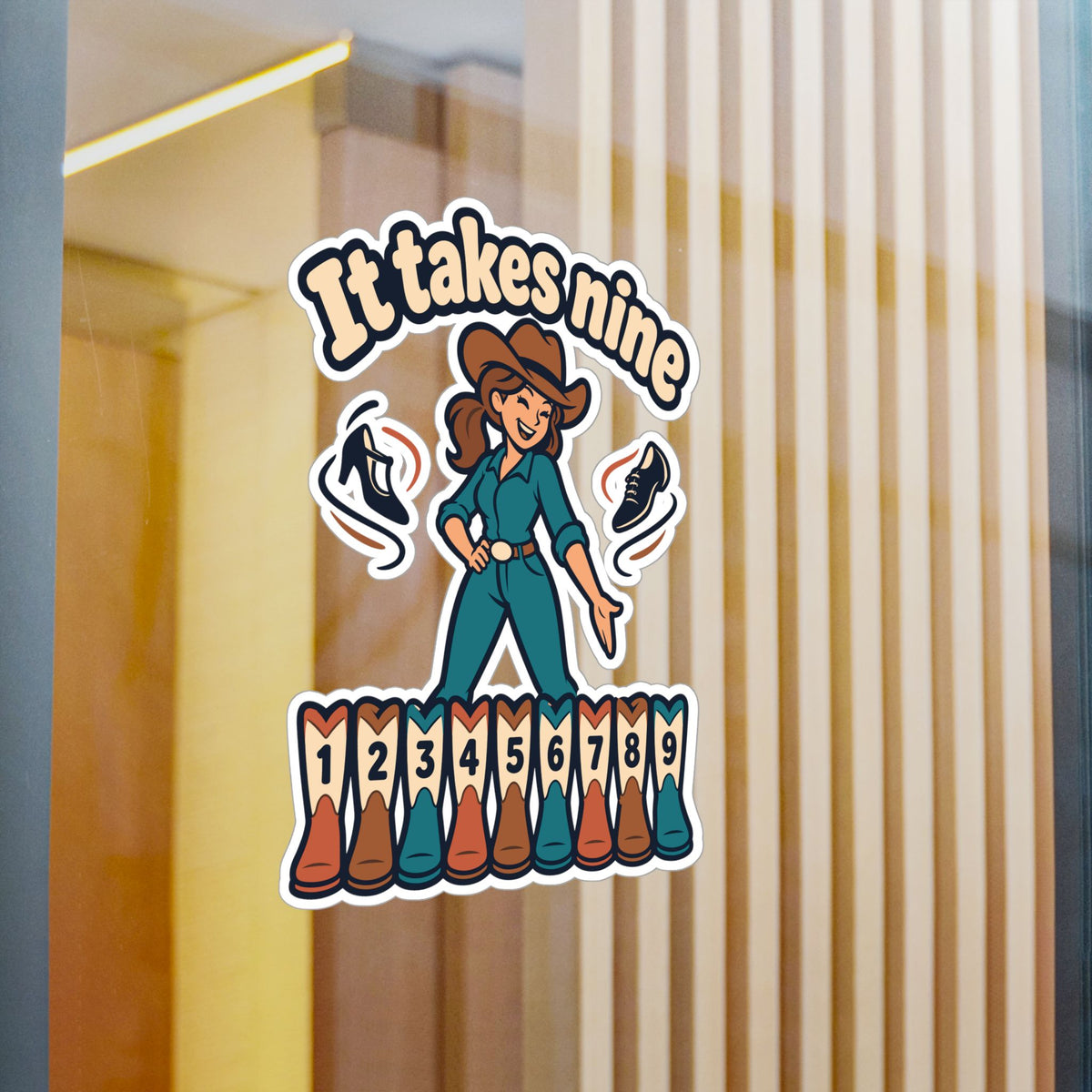Line Dance Sticker – It Takes Nine Design for Country Dancers, Western Decals for Laptop and Water Bottle