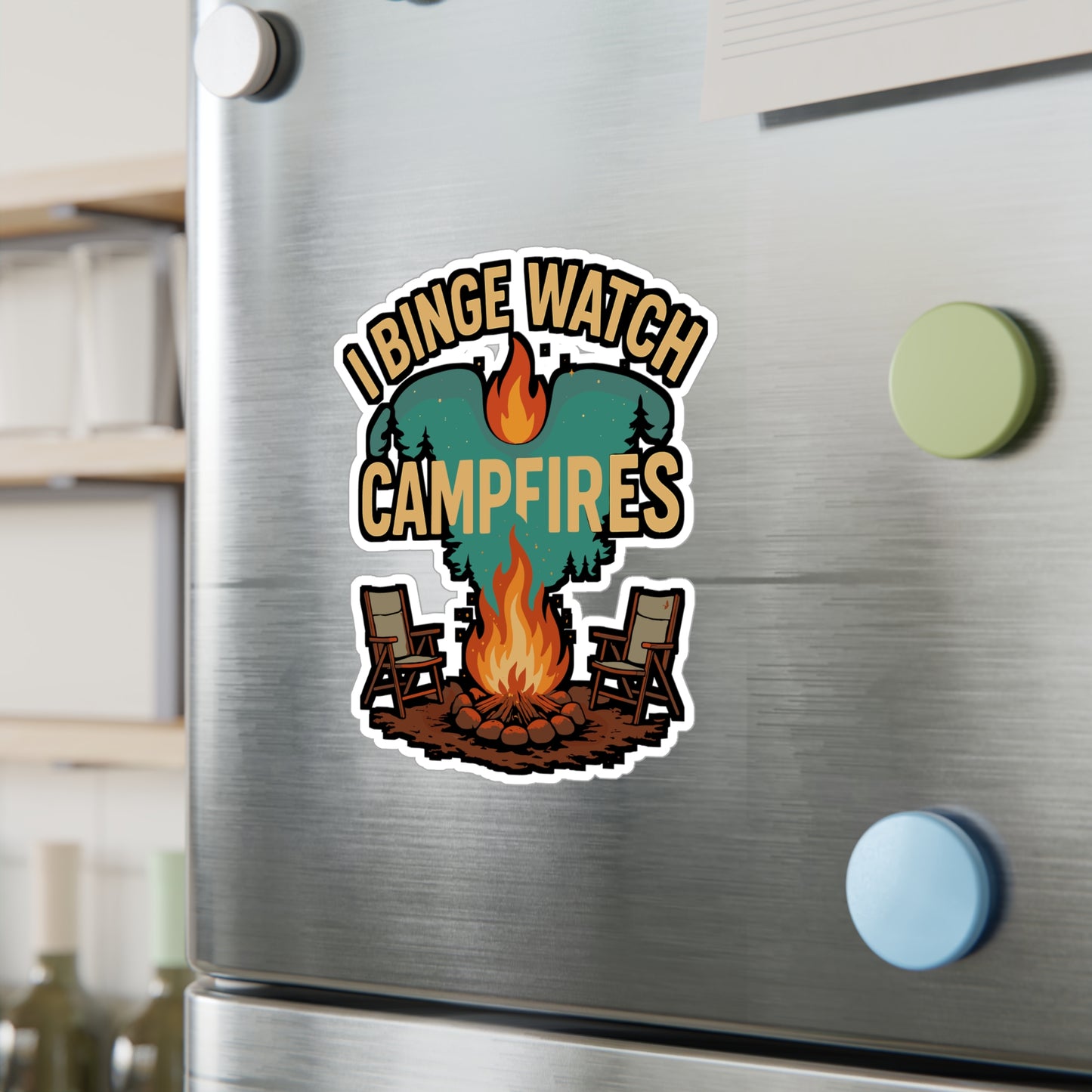 I Binge Watch Campfires – Camping Sticker for Laptop, Water Bottle & Gear | Vinyl Campfire Decal, Outdoor Gift, Adventure Decal