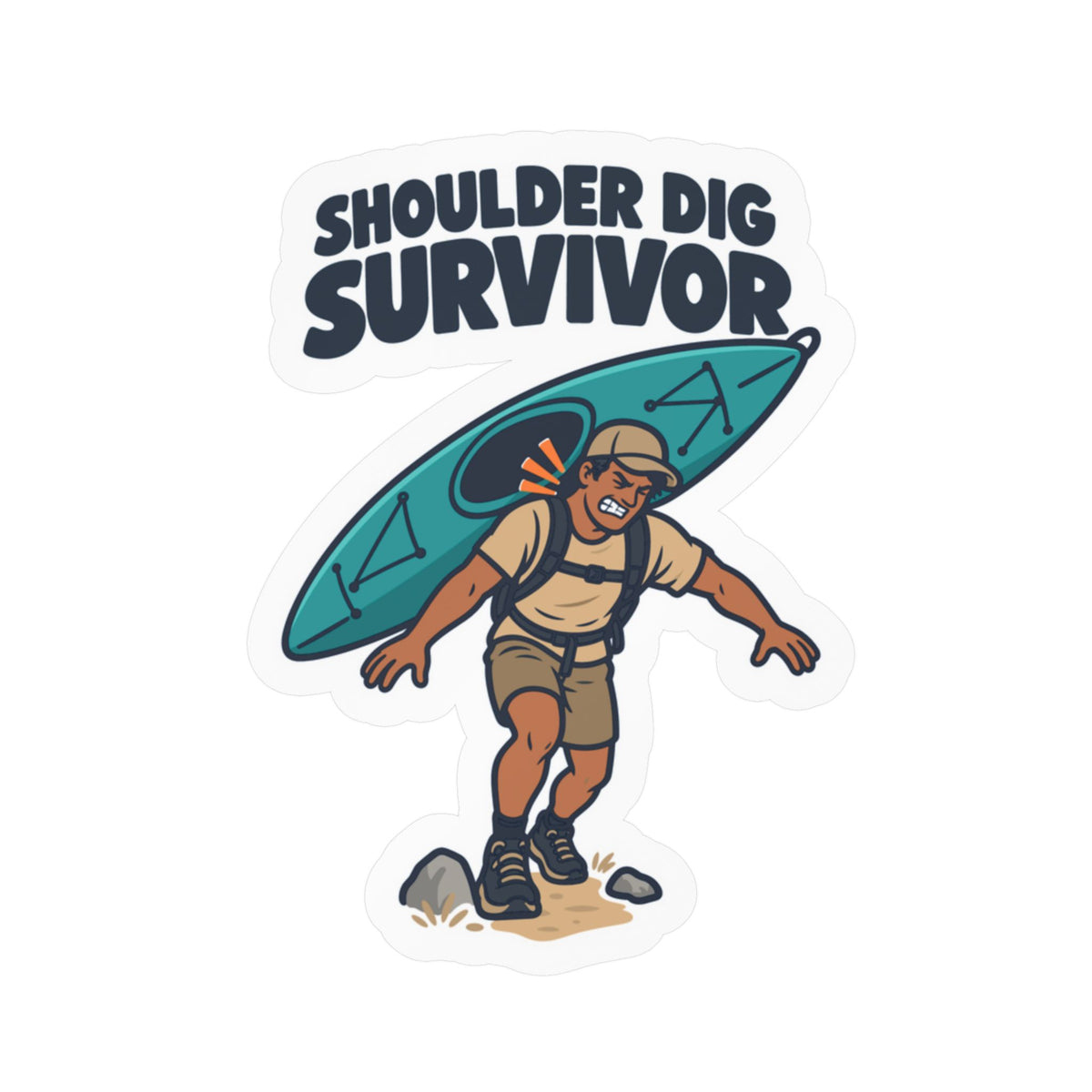 Kayak Sticker – Shoulder Dig Survivor Decals for Kayaking and Rowing Fans, Laptop and Water Bottle
