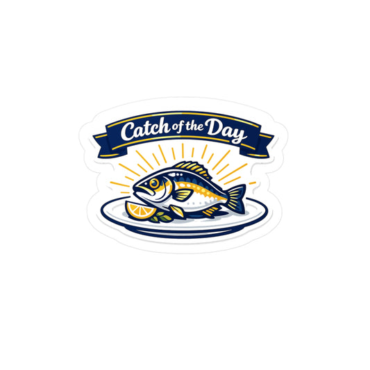 Fishing Sticker "Catch of the Day" Waterproof Vinyl Decals for Laptop Water Bottle, Angling Lake Boating Design