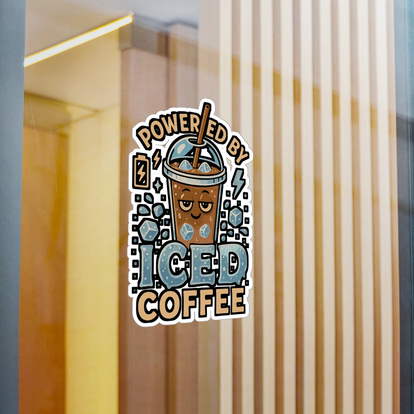 Powered by Iced Coffee – Coffee Sticker for Laptop, Water Bottle & Caffeine Lover Gifts