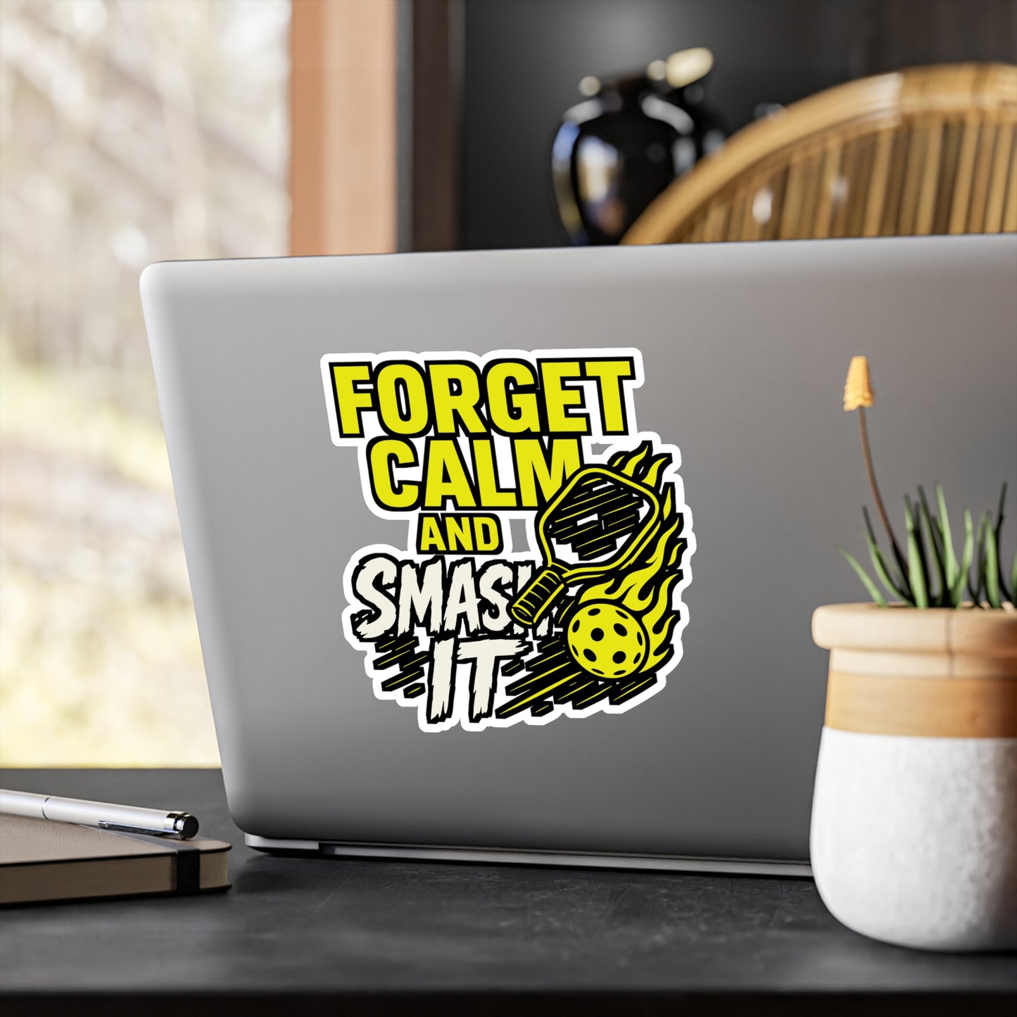 Forget Calm and Smash It – Pickleball Sticker for Laptop, Water Bottle & Sports Enthusiast Gifts