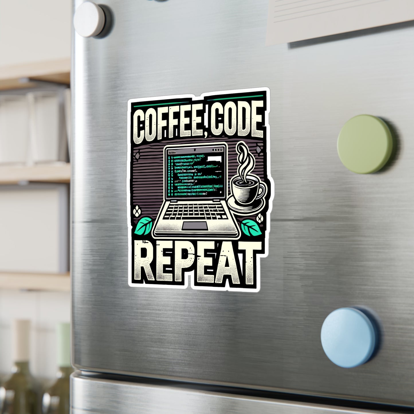 Coffee Code Repeat - Coding Sticker for Laptop Sticker. Water Bottle Sticker, Vinyl Coffee Decal - Coding Gift