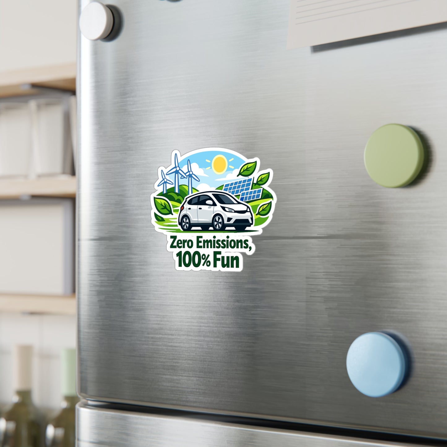 Electric Car Sticker - Zero Emissions, 100% Fun Vinyl Decals, Waterproof Rechargeable Battery Electric Vehicle Design for Laptop, Water Bottle