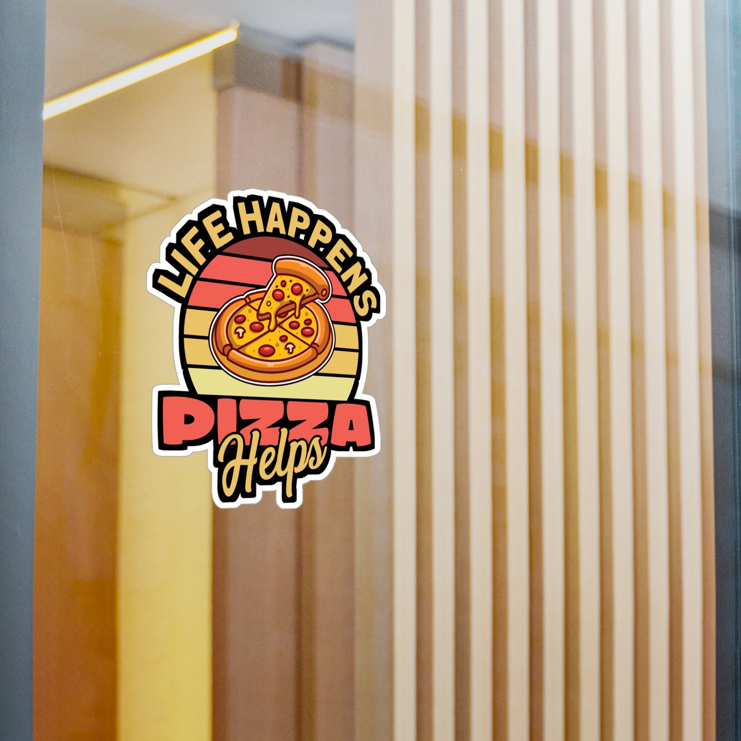 Life Happens Pizza Helps - Pizza Sticker for Laptop Sticker. Water Bottle Sticker, Vinyl Pyramid Decal - Pizza Gift