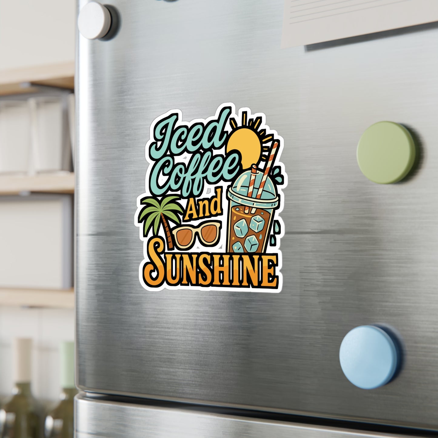 Iced Coffee and Sunshine – Coffee Sticker for Laptop, Water Bottle & Summer Vibes Gifts