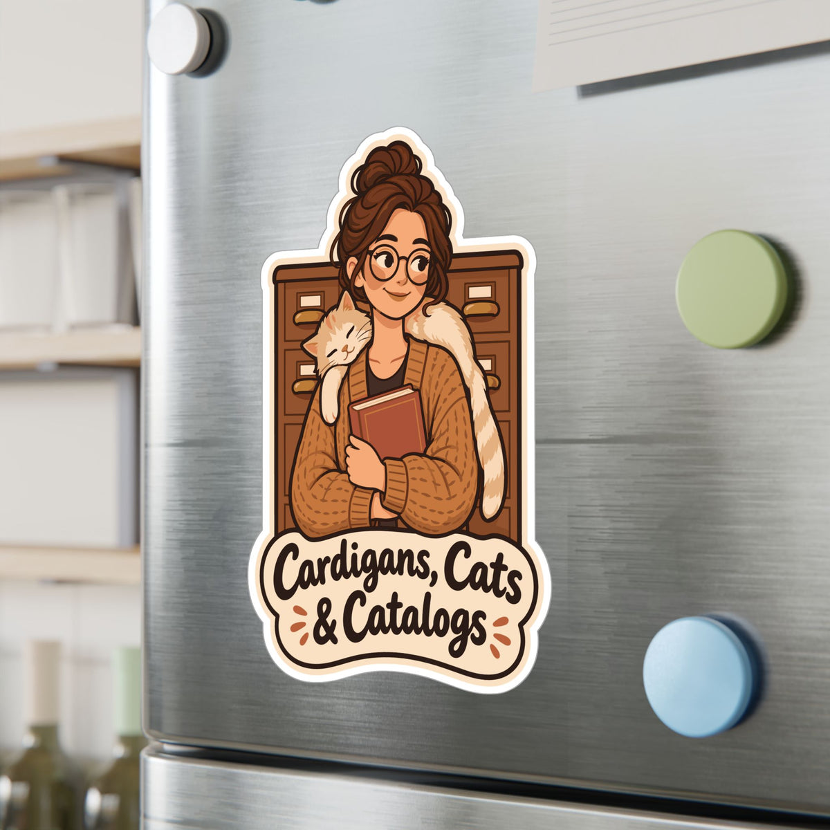 Librarian Sticker - Cardigans, Cats & Catalogs - Fabulous Book Lover Decals for Laptop or Water Bottle