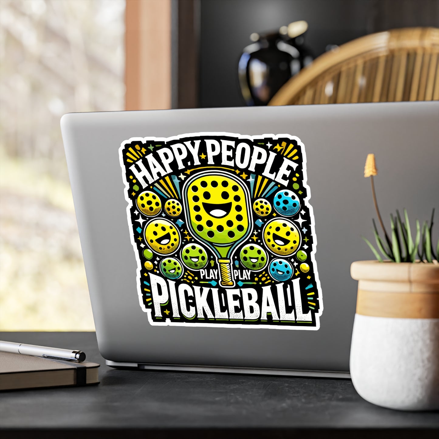 Happy People Play Pickleball - Pickleball Sticker for Laptop Sticker. Water Bottle Sticker, Vinyl Dink Decal - Pickleball Gift