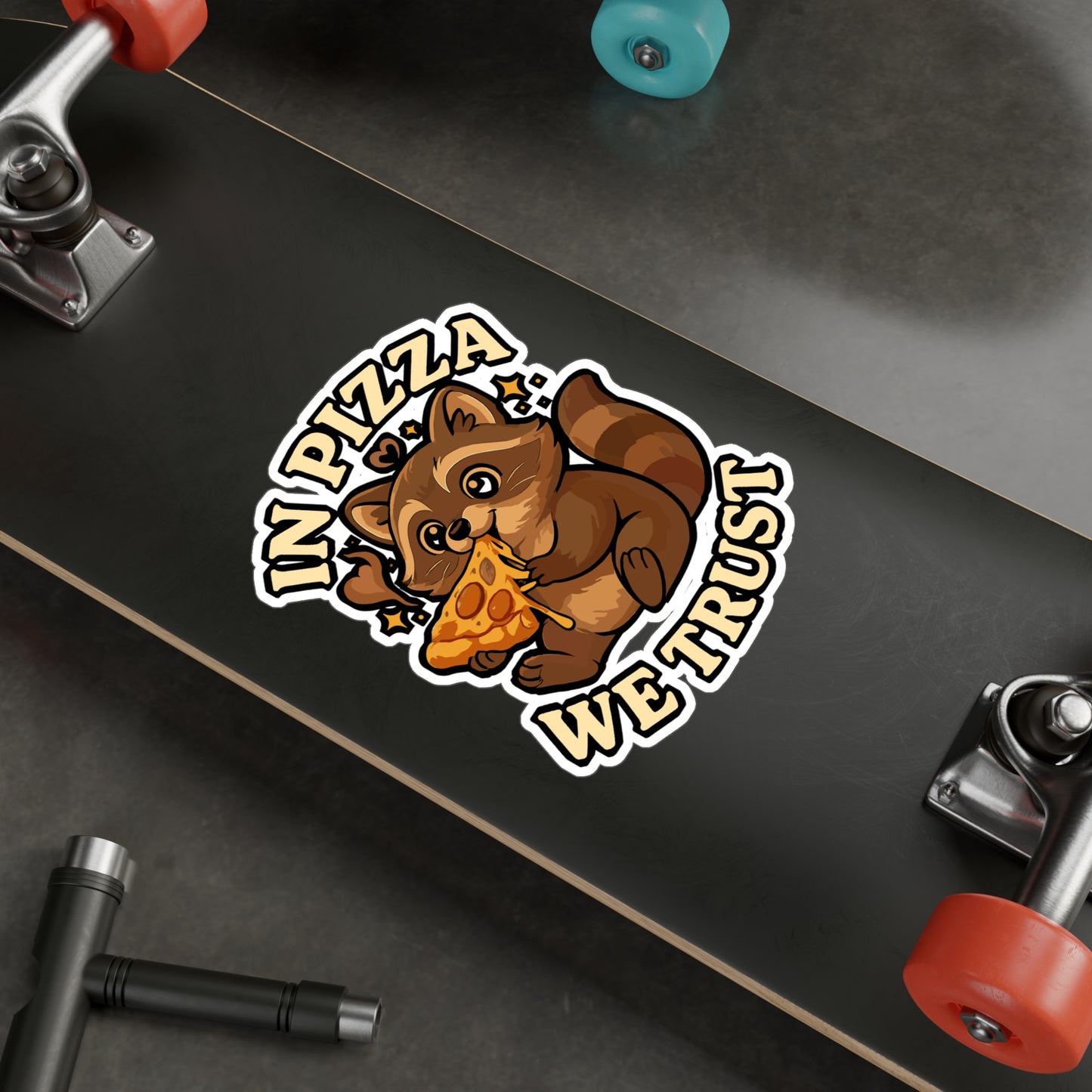 Raccoon Sticker – Cute Raccoon Enjoying Cheesy Pizza Decals, Vinyl Waterproof Steam Pizza Cheese Design for Laptop, Water Bottle