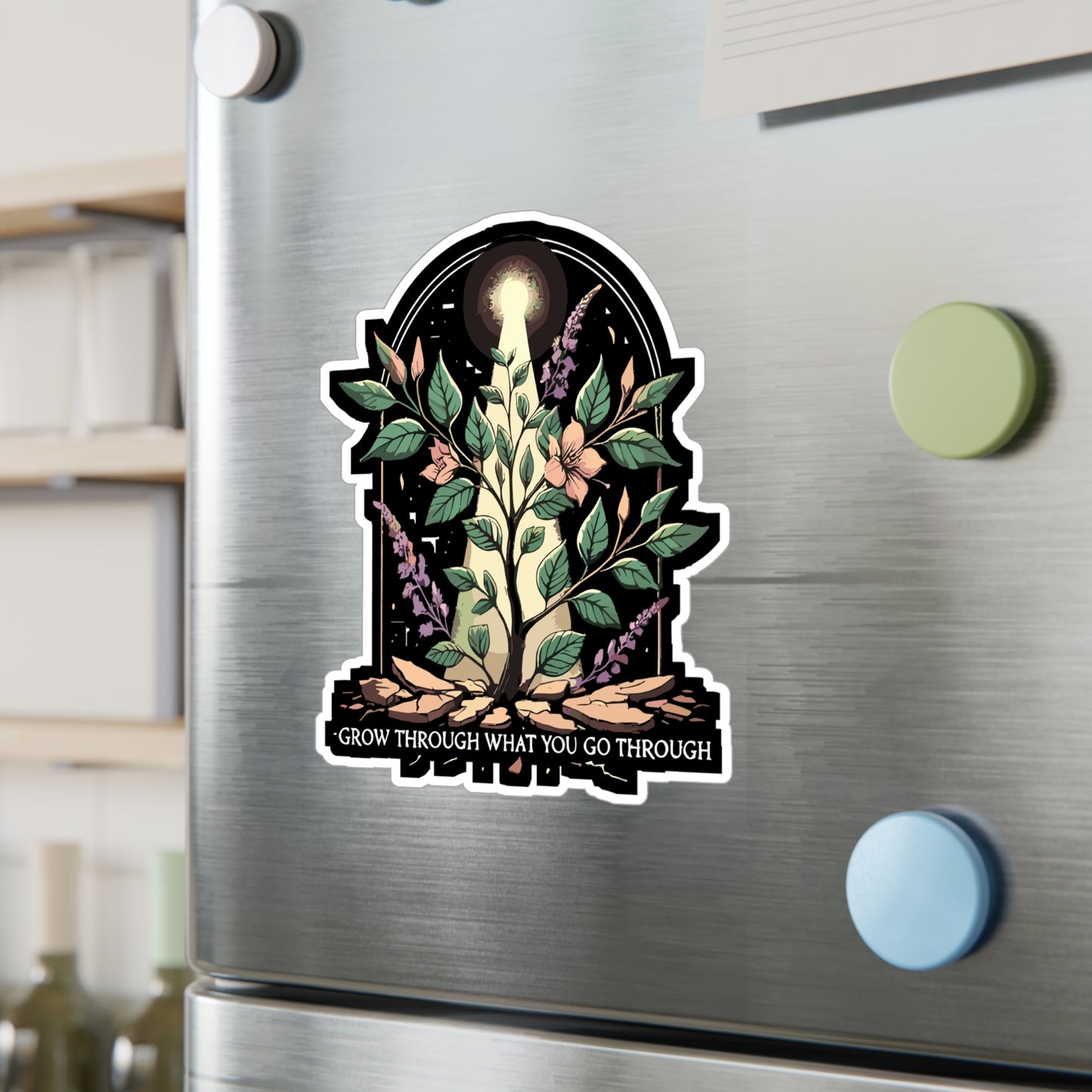 Grow Through What You Go Through - Growth Sticker for Laptop Sticker. Water Bottle Sticker, Vinyl Resilience Decal - Growth Gift