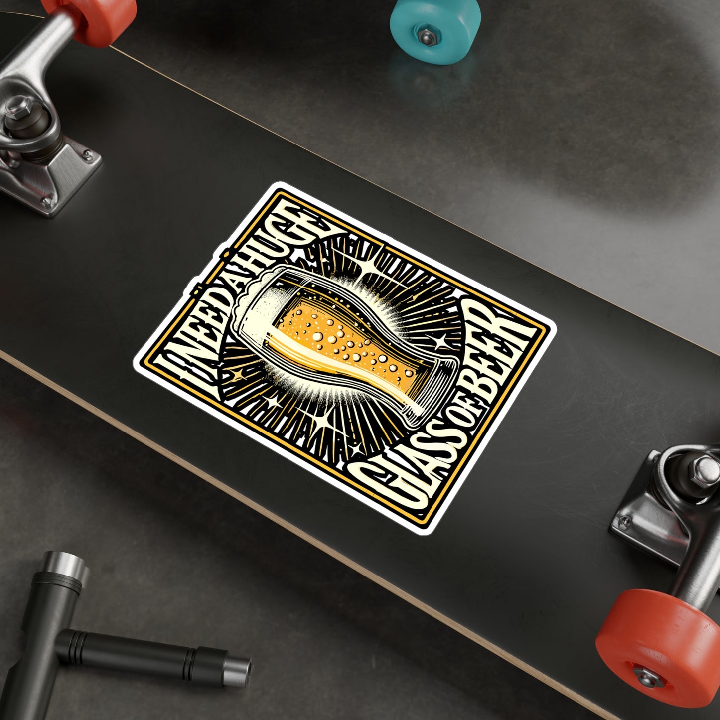 I Need A Huge Glass Of Beer – Vinyl Beer Sticker for Laptop & Water Bottle | Funny Drinking Gift Decal